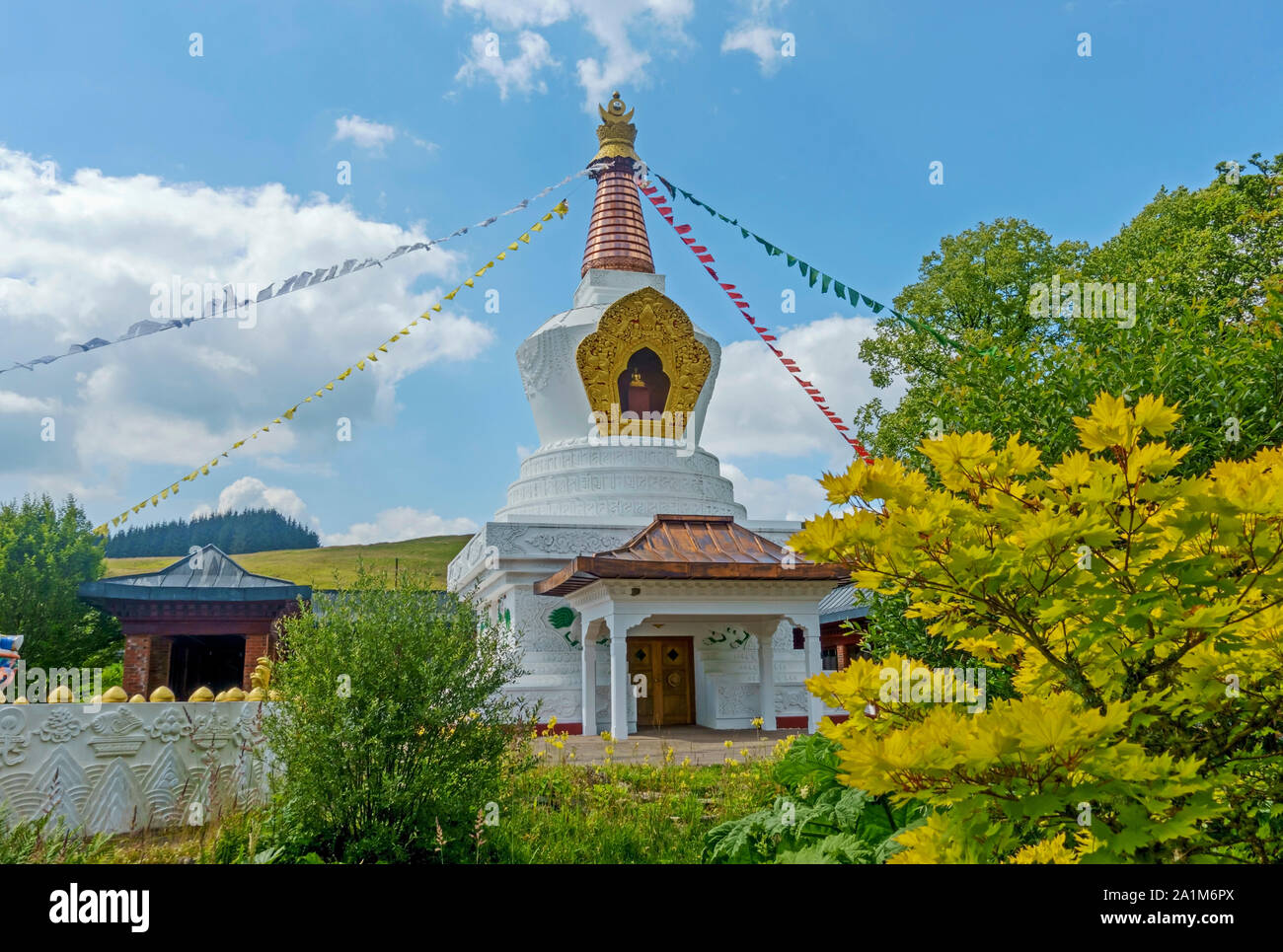 Die samye Ling Sieg Stupa für den Frieden in der Welt an der Samye Ling Kloster und Tibetischen Zentrum für Eskdalemuir, Dumfries und Galloway, Schottland. Stockfoto