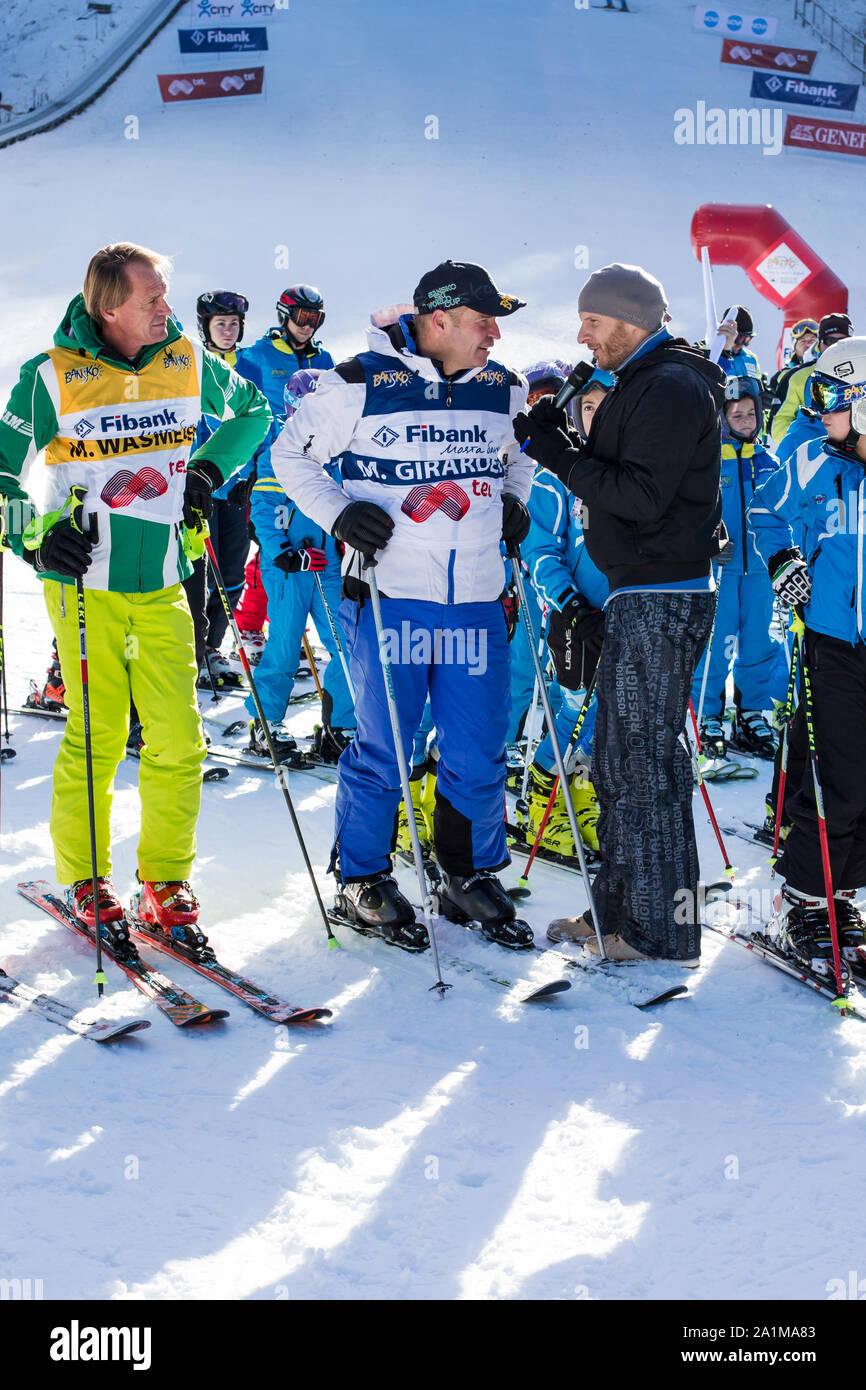 Bansko, Bulgarien - Dezember, 12, 2015: neue Ski Open Season 2015-2016 in Bansko, Bulgarien mit Marc Girardelli, Markus Wasmeier Stockfoto