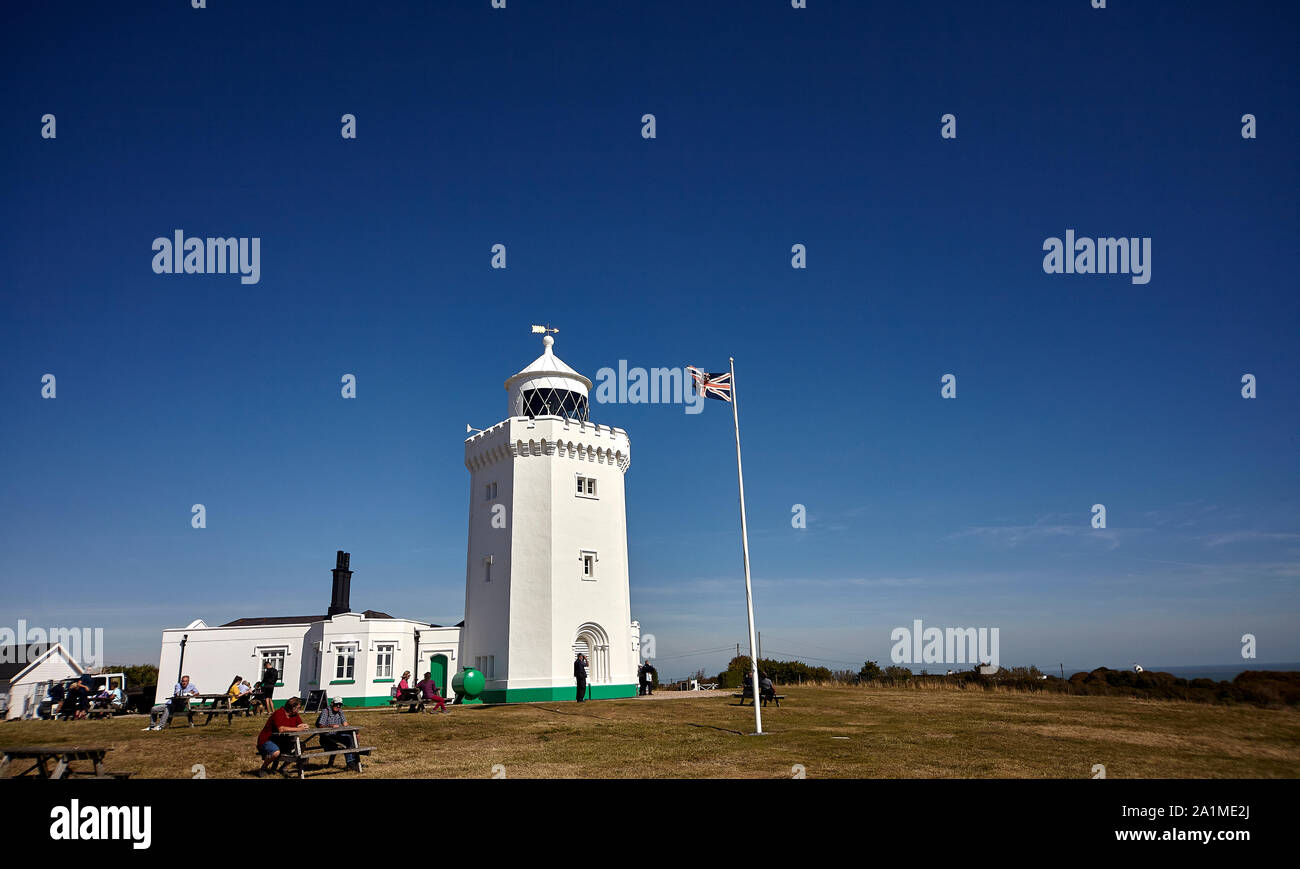 South Forland Leuchtturm ist ein Viktorianisches Leuchtturm auf der südlichen Vorland in St. Margaret's Bay, Dover, Kent, England Stockfoto