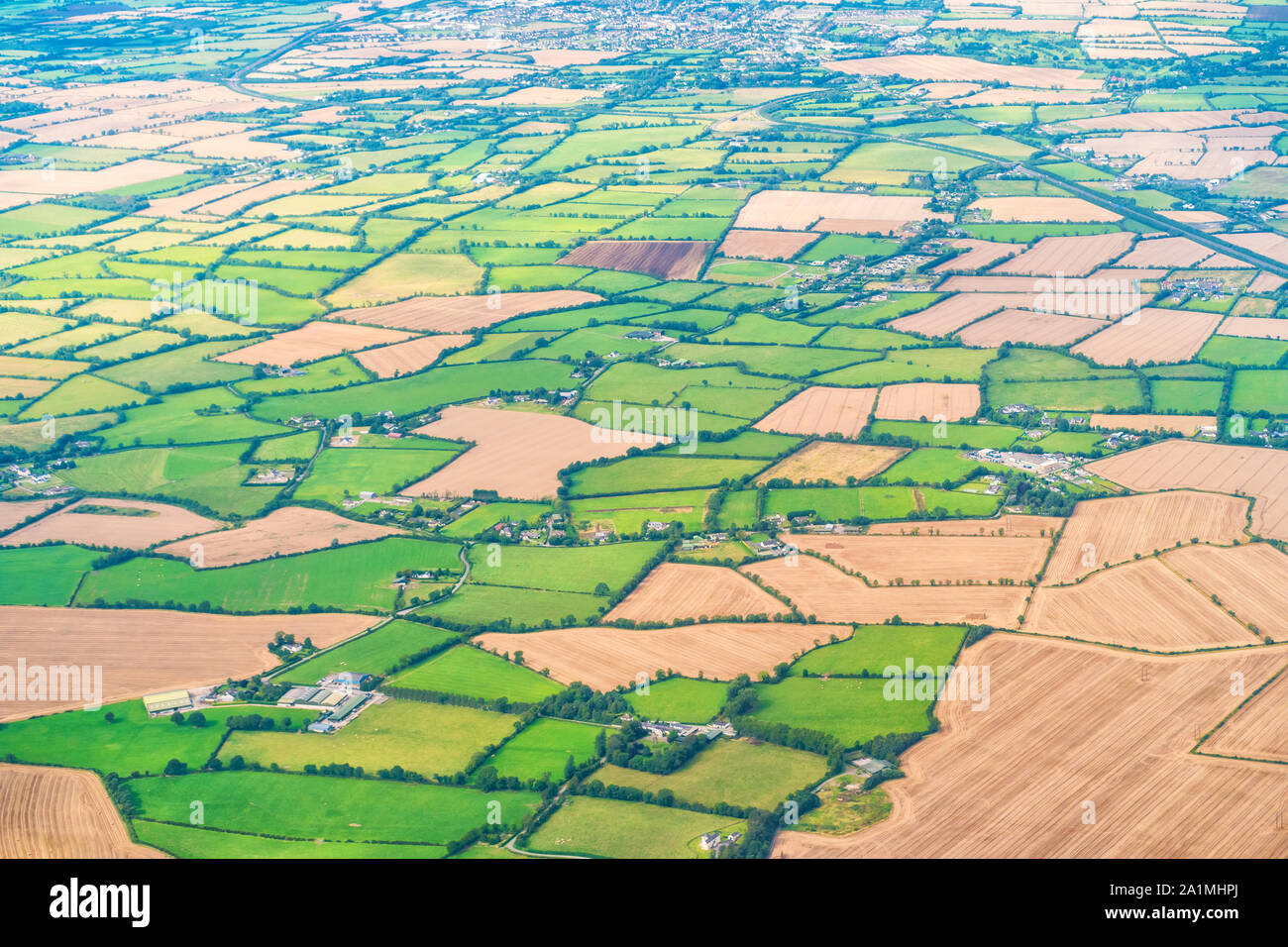Ackerland in der Nähe von Dublin in Irland als vom Flugzeug aus gesehen Stockfoto