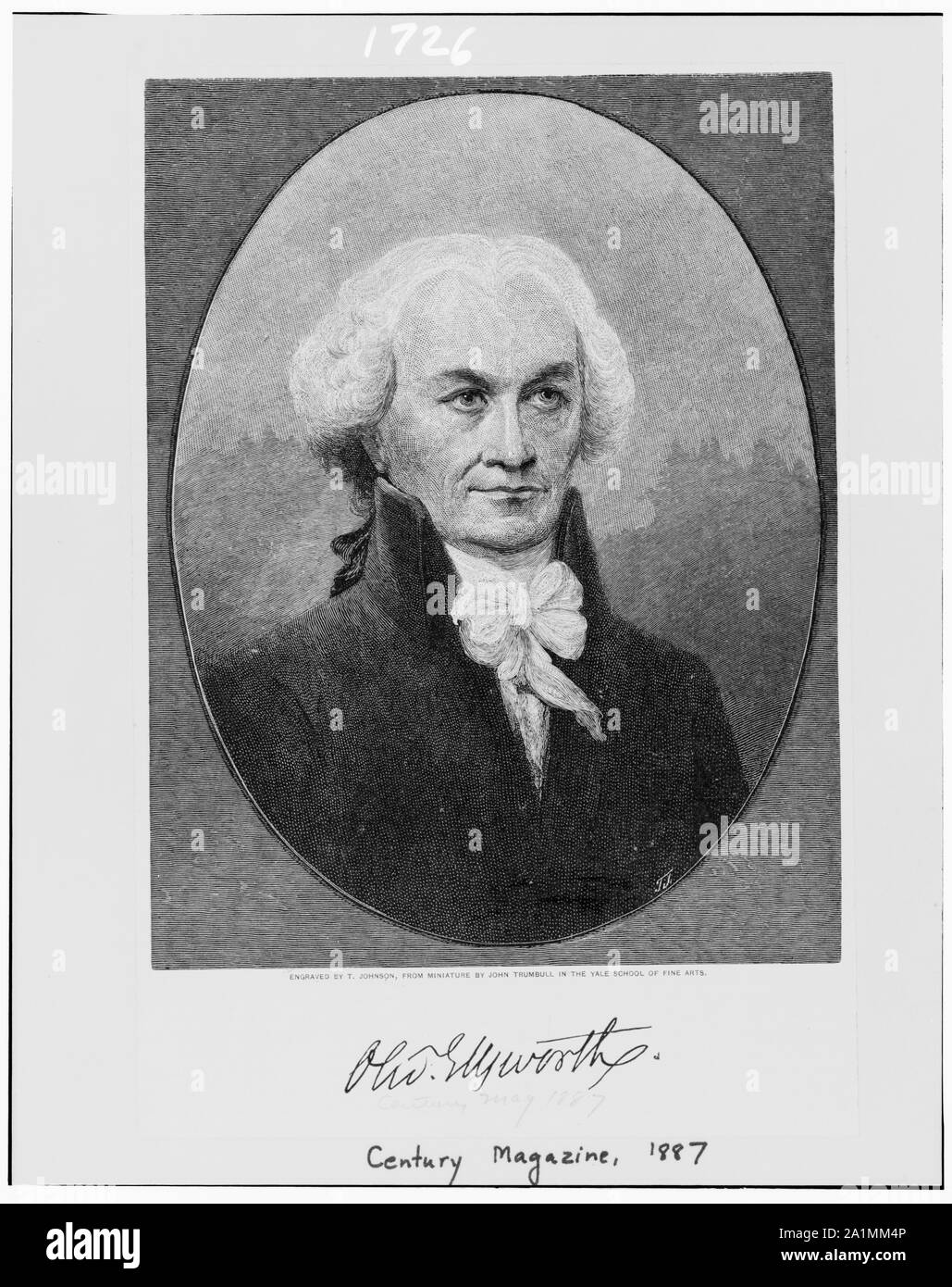 Oliv. Ellsworth/von T. Johnson graviert, von der Miniatur von John Trumbull in der Yale School of Fine Arts. Stockfoto
