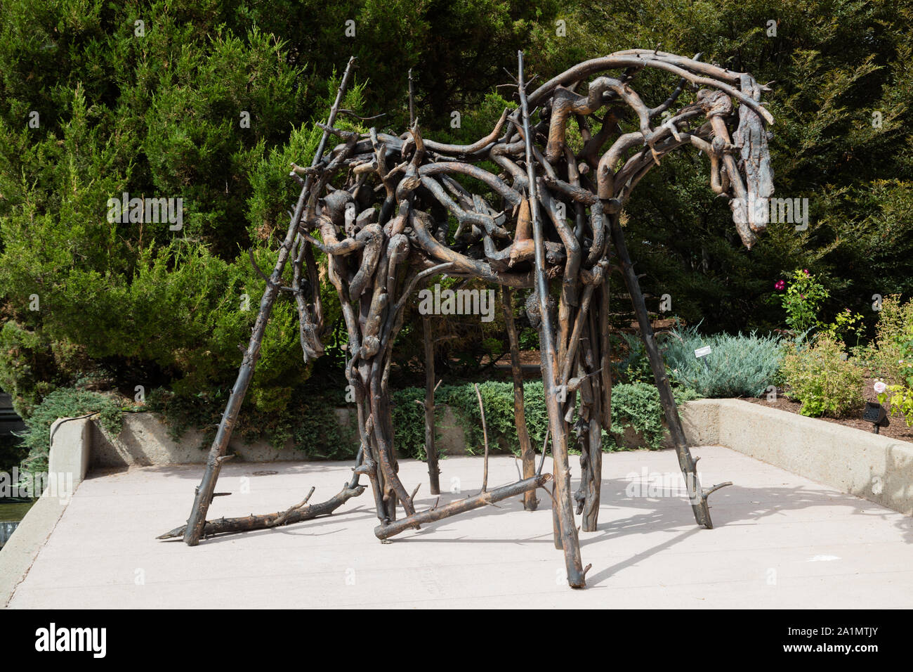 Eine der Anlagen in der Natur der Pferde Ausstellung, von der Künstlerin Deborah Butterfield, an der Denver Botanic Gardens in Denver, Colorado Stockfoto