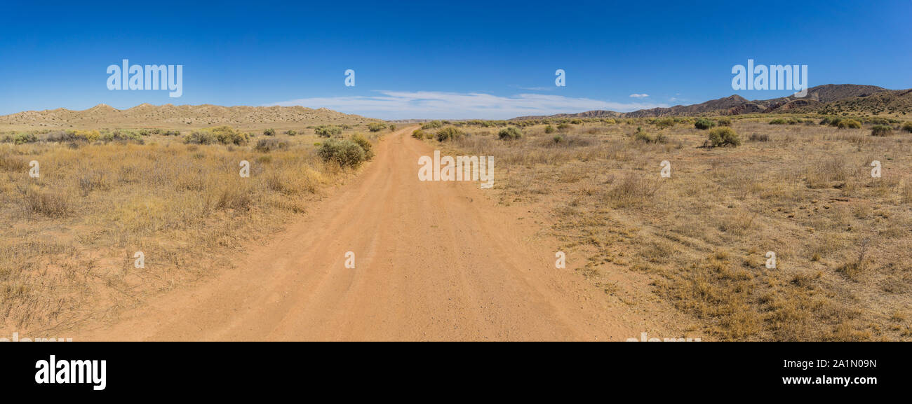 Panoramablick auf eine Wüste Feldweg in die Freiflächen des südlichen Kalifornien San Luis Obispo County. Stockfoto