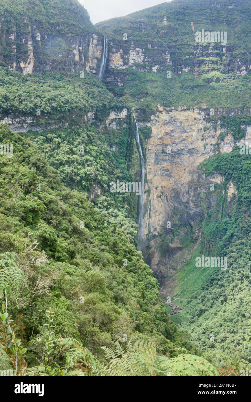 Die erstaunliche Gocta fällt im Nebelwald von Chachapoyas, Amazonas, Peru Stockfoto