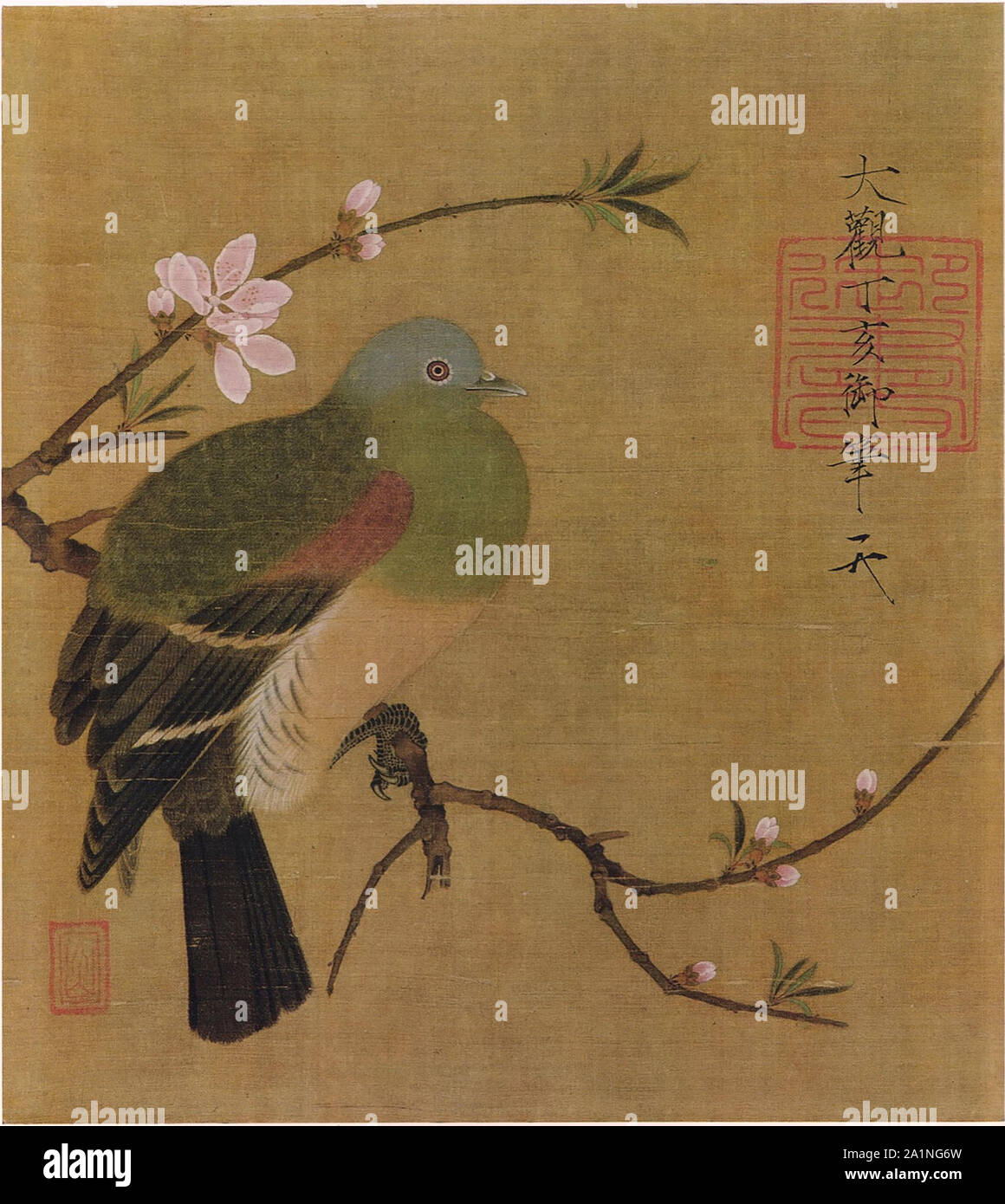 Die Taube auf dem Pfirsich von Kaiser Huizong von Song (1082 - 1135) Nördliche Song-Dynastie, Standort Privatsammlung Stockfoto