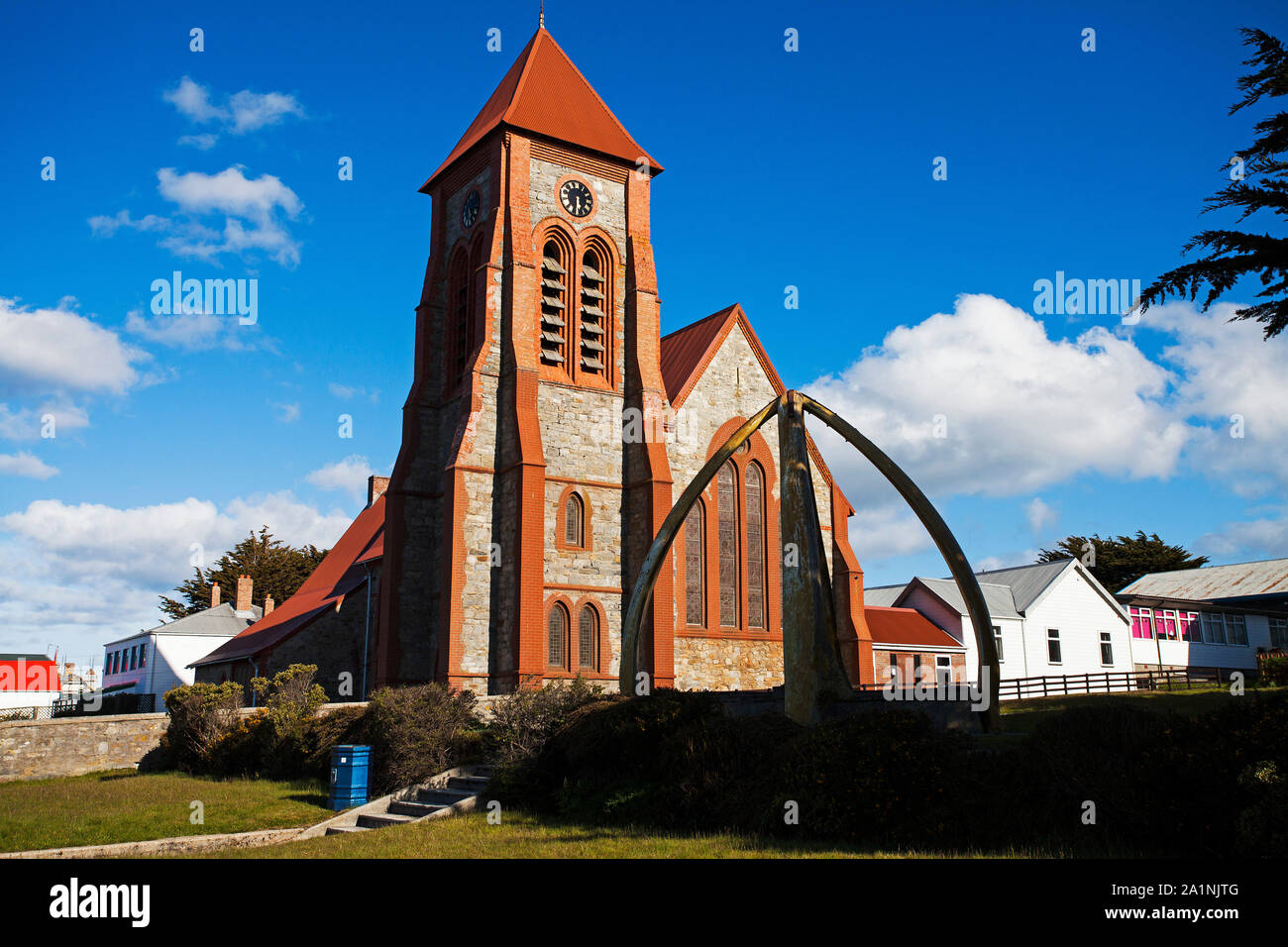 Die Christ Church Cathedral und das fischbein Arch Stanley, Falkland Inseln November 2015 Stockfoto