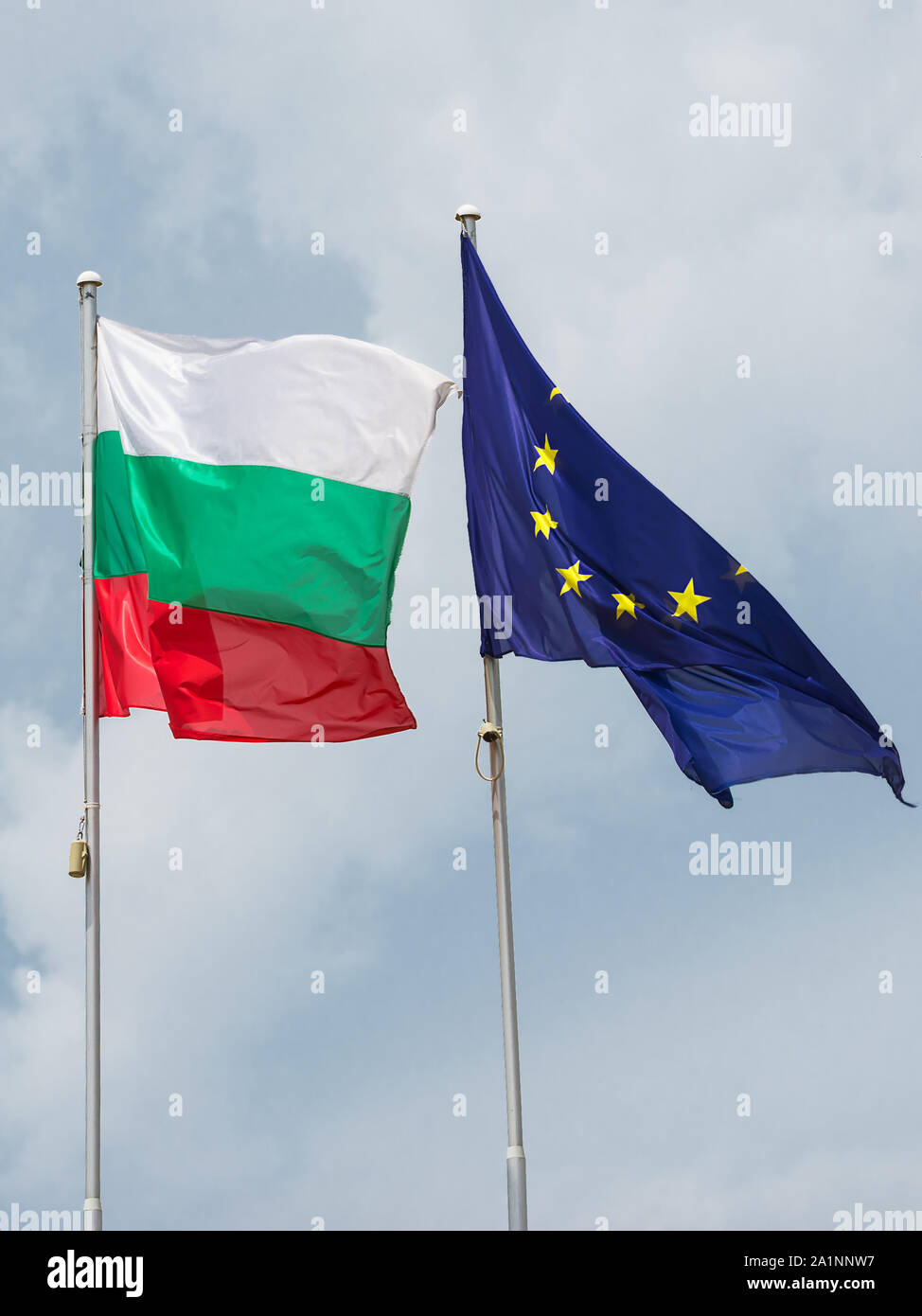 Zwei flags: Bulgarische und Europäische Union Stockfoto