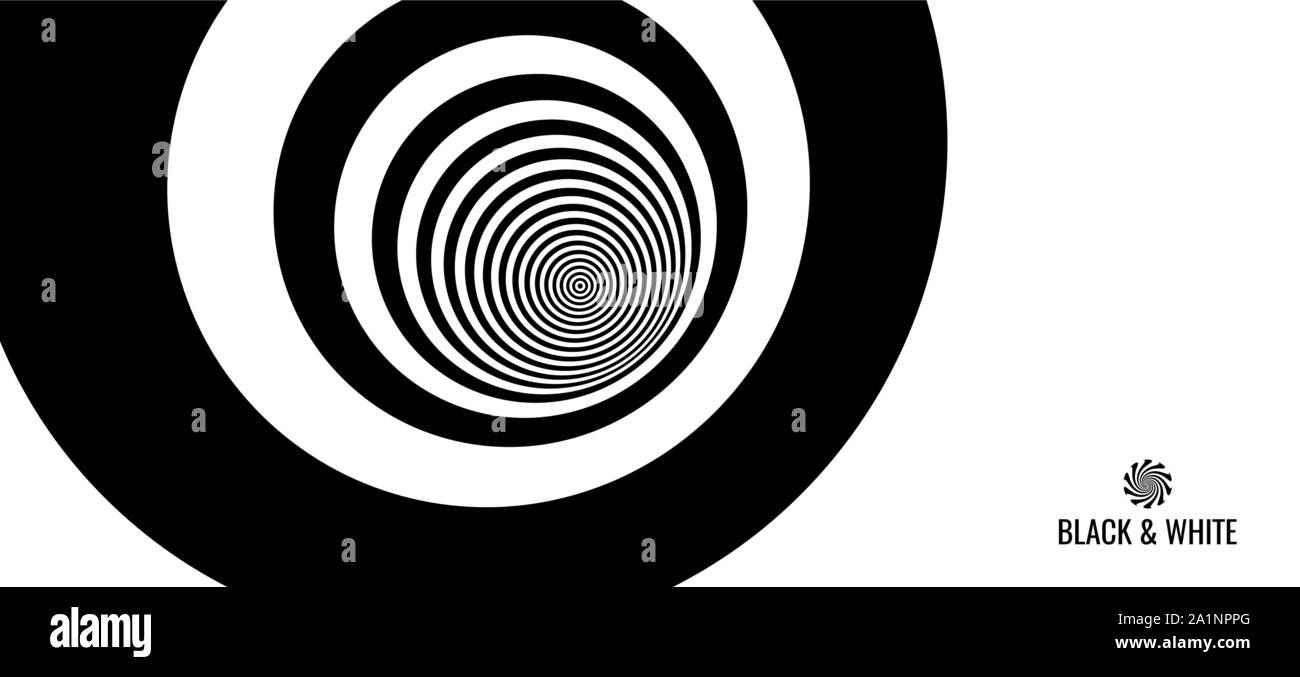 Konzentrische Kreise Muster. Schwarze und weiße Design mit optischen Täuschung. Abstrakte gestreiften Hintergrund. Vector Illustration. Stock Vektor