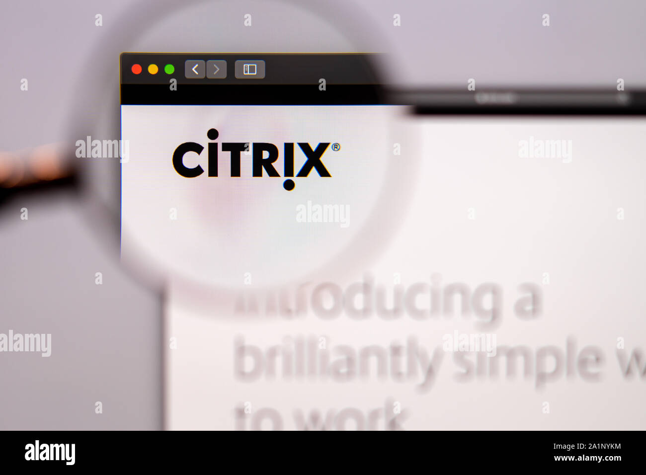 Citrix Startseite. Nahaufnahme von Citrix Logo. Kann als illustrative für Nachrichtenmedien oder Business Konzept verwendet werden. Stockfoto