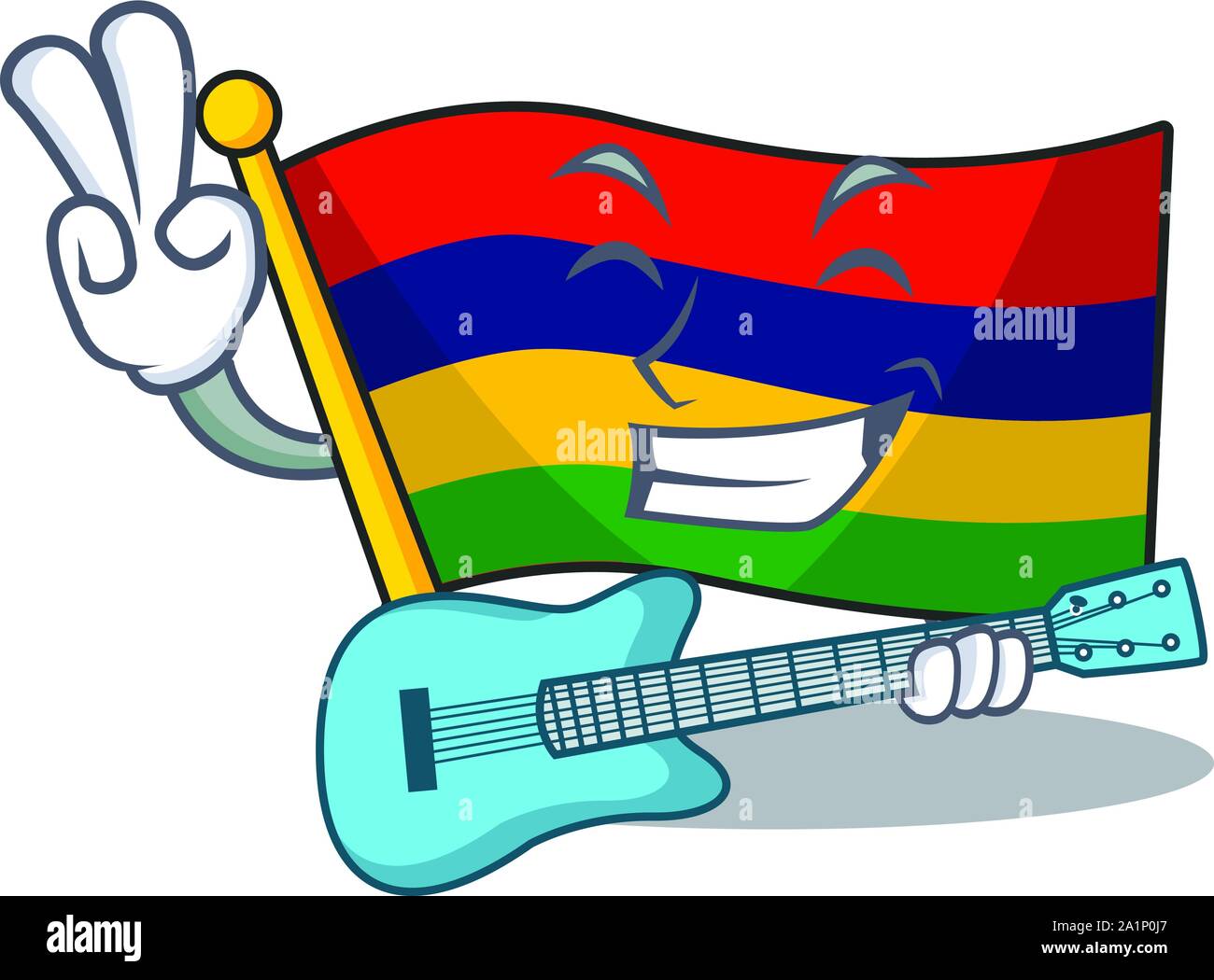 Mit Gitarre Flagge Mauritius in Mascot Schrank aufbewahrt Stock Vektor