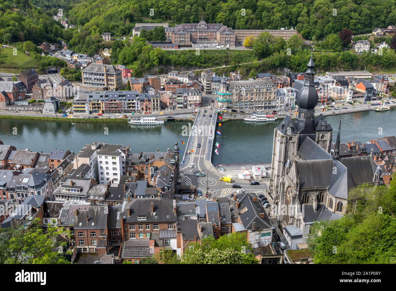 Dinant, Provinz Namur, in Wallonien, Belgien, an der Maas, Stiftskirche Notre-Dame de Dinant Dinant, Zitadelle, Stockfoto