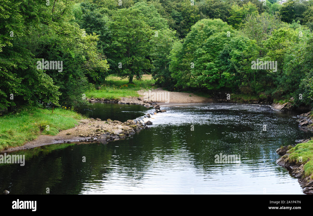 Spaziergang am Flussufer im Swan Park in Buncrana Stadt Co Donegal, Irland. Stockfoto