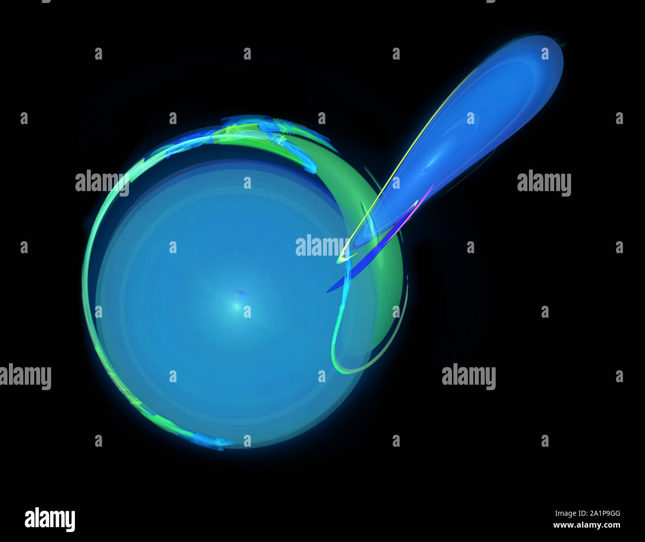 Fraktale, ein abstrakter Planet im Weltraum, auf schwarzem Hintergrund Stockfoto