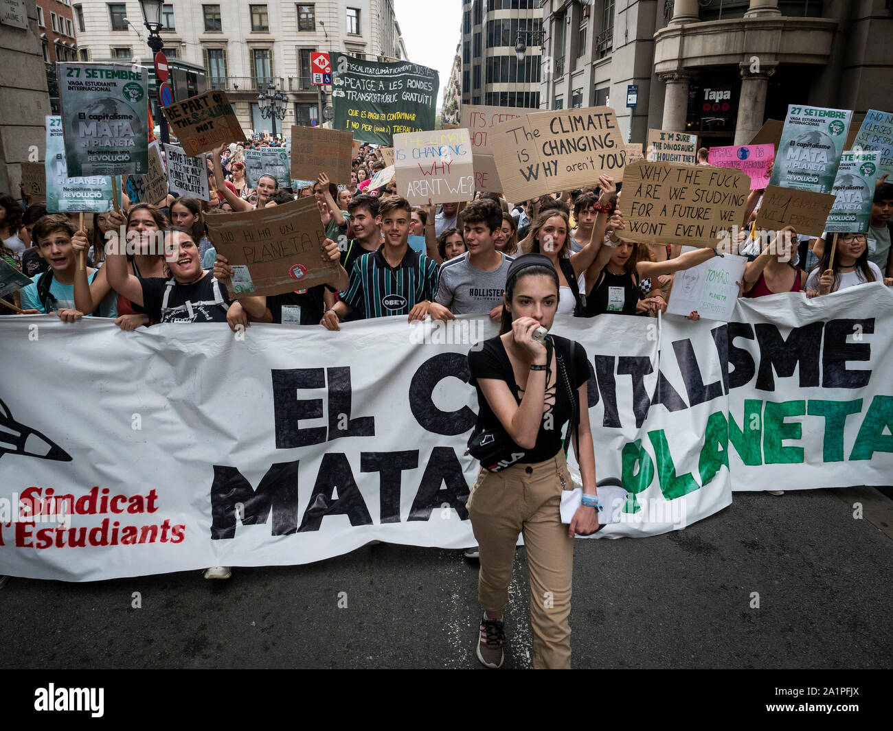 Barcelona. 27 September, 2019. Demonstration in Barcelona in anspruchsvollen dringende Maßnahmen globale Erwärmung im Ende des globalen Klimawandels zu bewältigen... Stockfoto