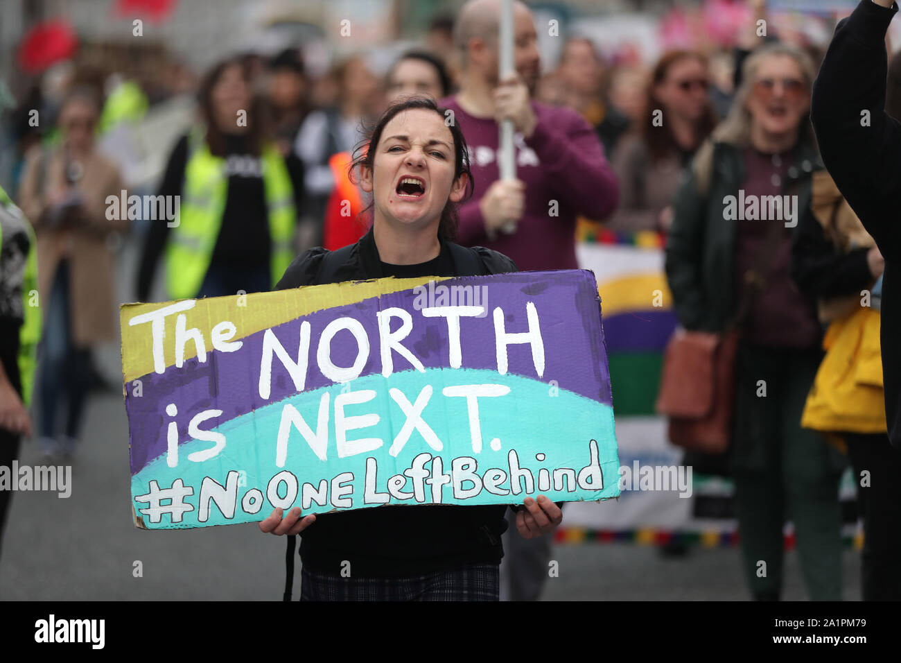 Die Demonstranten während einer Abtreibung Rechte Kampagne März in Dublin. Stockfoto