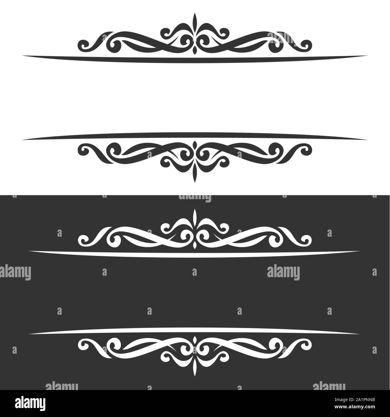 Vektor monochrome Grenzen für Ansagetext, schwarze und weiße Bilder der viktorianischen Stil für Hochzeit Titel, kunstvolle Dekoration mit blüht für busine Stock Vektor