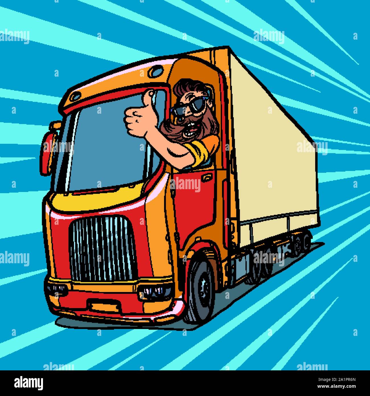 Lkw-Fahrer. Mann mit Bart Daumen nach oben. Comic cartoon Pop Art retro Vektor illustration Zeichnung Stock Vektor