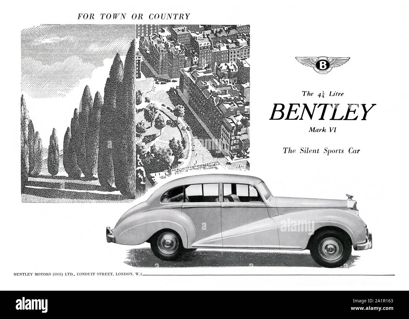 Anzeige für die Sportwagen Bentley Mark VI, 1951. Die Mark VI 4-Tür Standard Steel Sports Saloon war nach dem Ersten Weltkrieg Luxus Autos von Bentley. Es war auch das erste Auto von Rolls-Royce mit allen - Stahl Karosserien und der erste komplette Auto montiert und fertig an ihrem Werk. Stockfoto