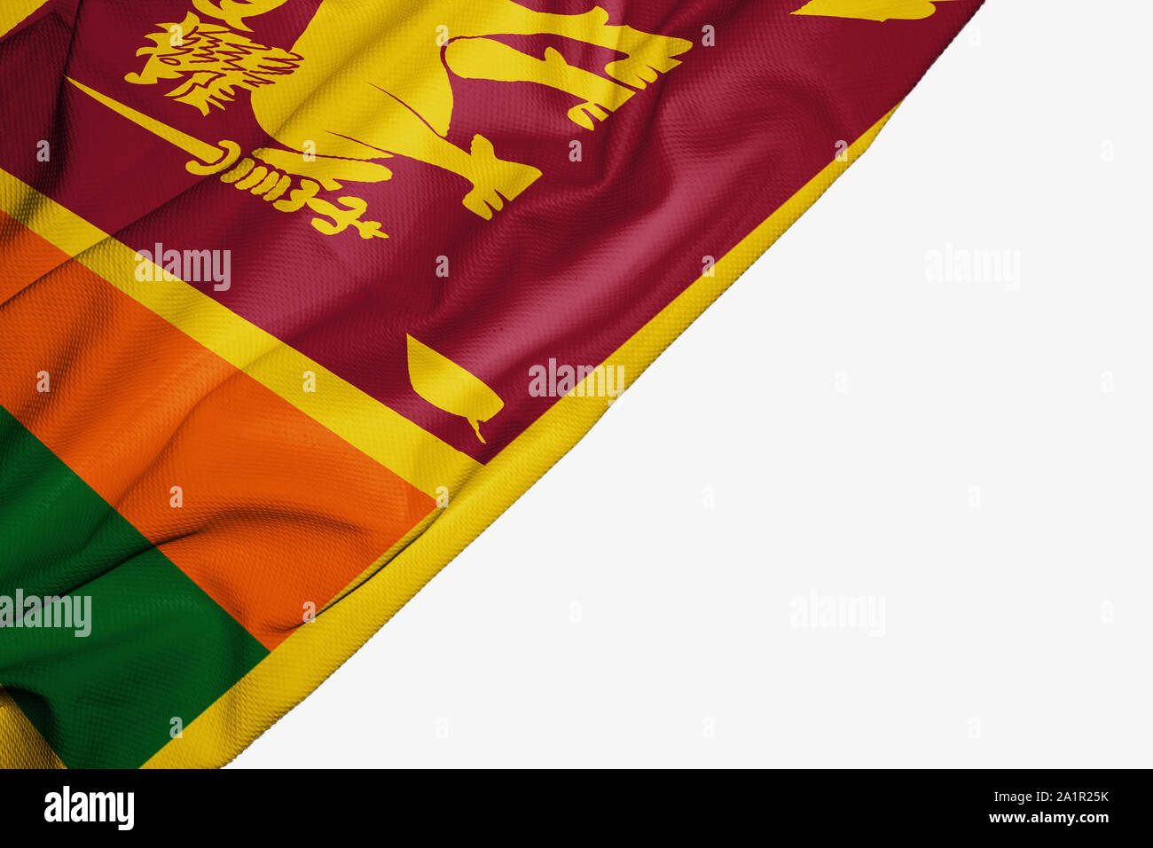 Sri Lanka Fahne aus Stoff mit Copyspace für Ihren Text auf weißem