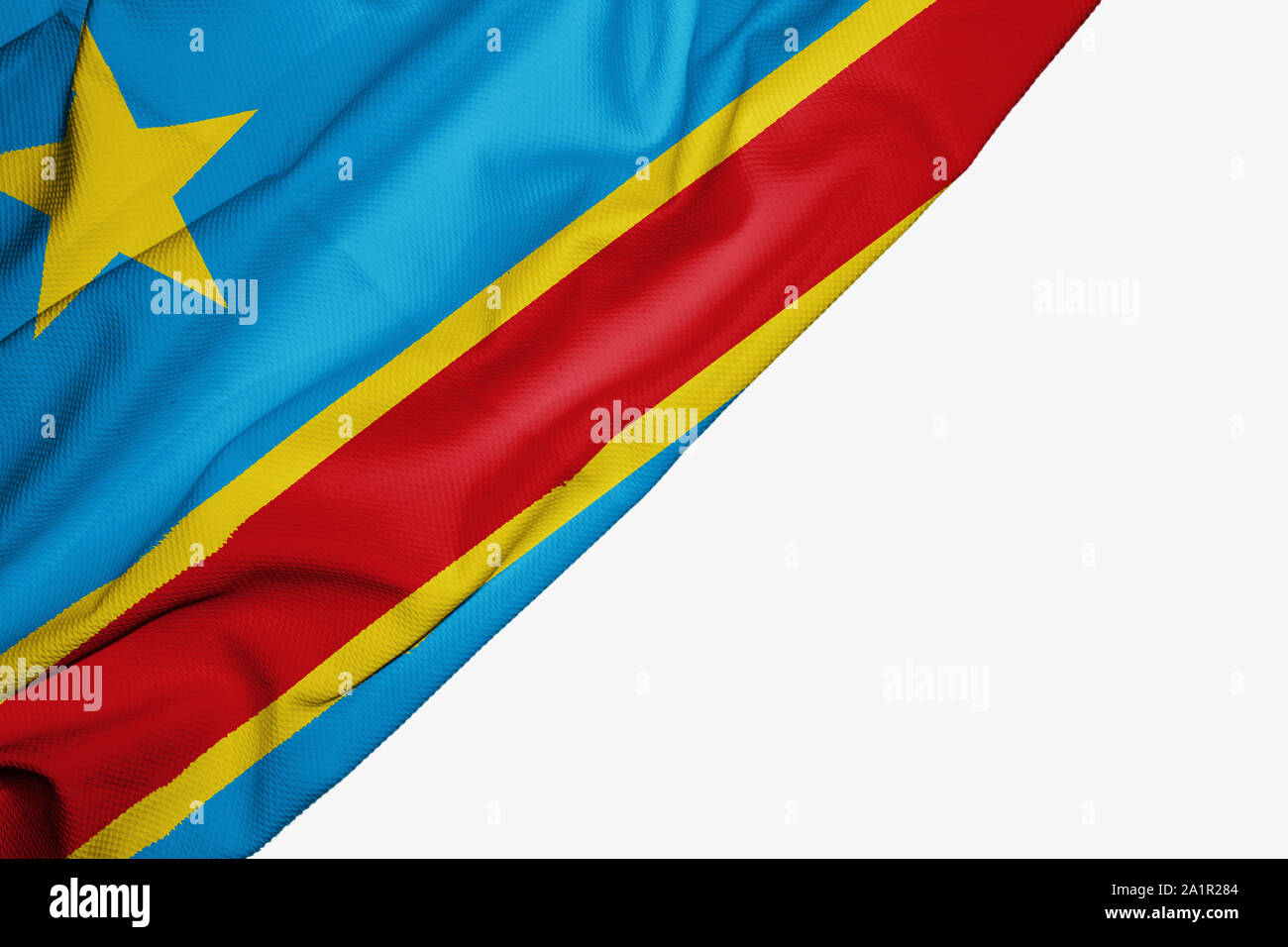Demokratische Republik Kongo Flagge von Gewebe mit Copyspace für Ihren Text auf weißem Hintergrund Stockfoto