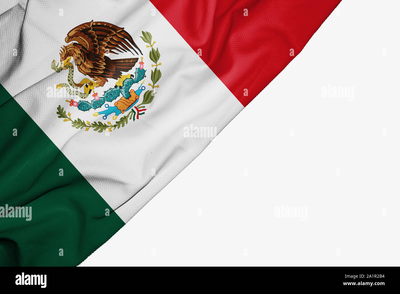 Mexiko Fahne aus Stoff mit Copyspace für Ihren Text auf weißem Hintergrund Stockfoto