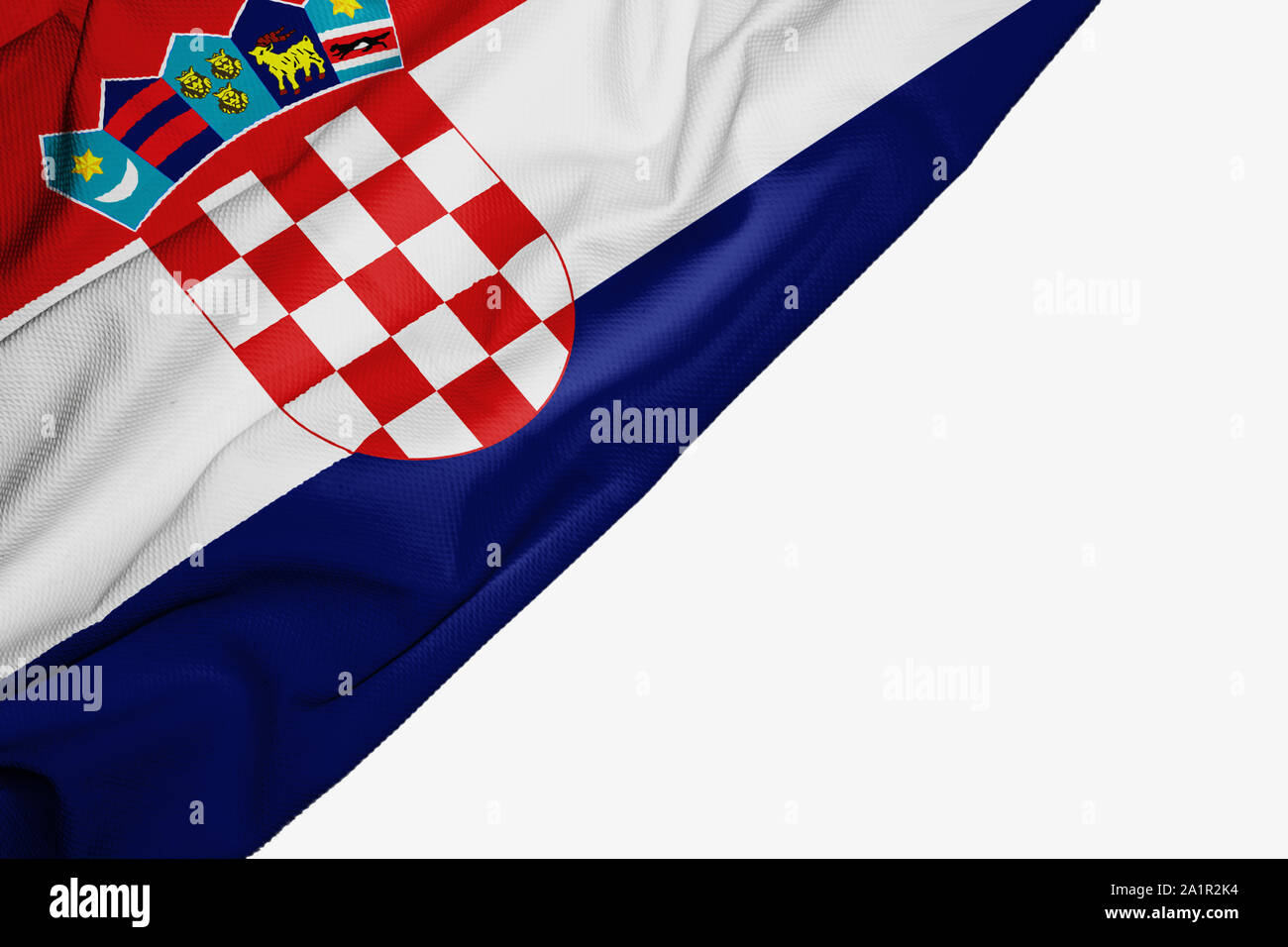 Kroatien Flagge von Gewebe mit Copyspace für Ihren Text auf weißem Hintergrund Stockfoto