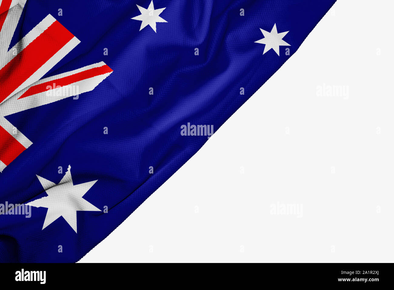 Australische Flagge von Gewebe mit Copyspace für Ihren Text auf weißem Hintergrund Stockfoto