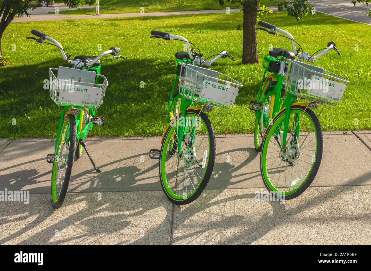 Leihfahrräder im Prince's Island Park, Calgary, Alberta, Kanada Stockfoto