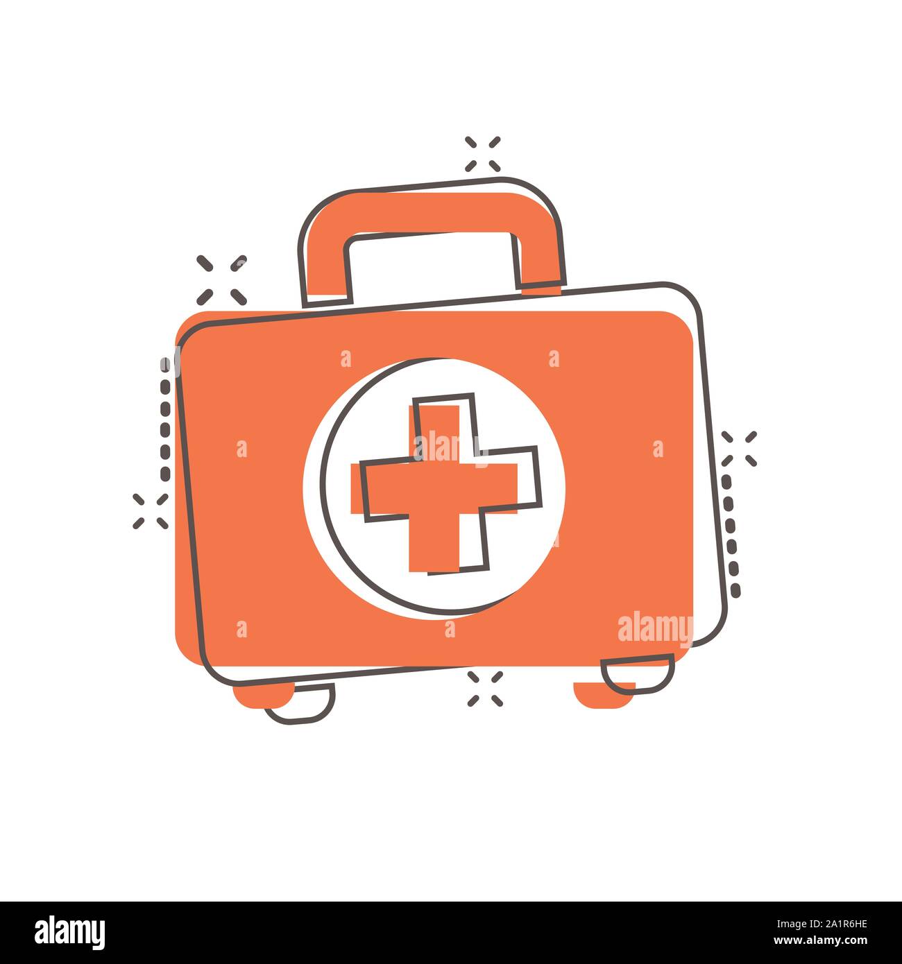 Erste-Hilfe-Symbol im Comic-stil. Gesundheit, Hilfe und medizinische Diagnostik vektor Cartoon Illustration auf weißem Hintergrund isoliert. Arzt Tasche Business Stock Vektor