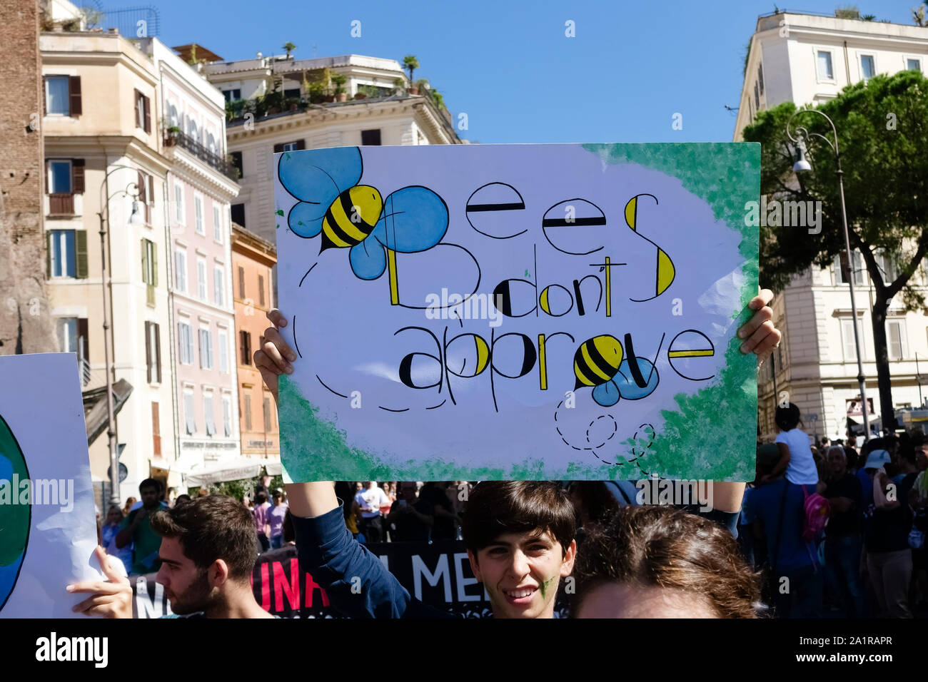 Fridays for Future (FFF). Rom dritter globaler Klimaschutzstreik für die Zukunft. Demonstration junger Studenten protestiert gegen den Klimawandel. Systemänderung nicht Klimawandel. - Studenten, die ein Banner hochhielten, gingen auf die Straße, um gegen den globalen Klimawandel in Zentral-Rom, Italien, Europa, der Europäischen Union, der EU zu demonstrieren. Jeden Freitag skrike. september 2019. Stockfoto