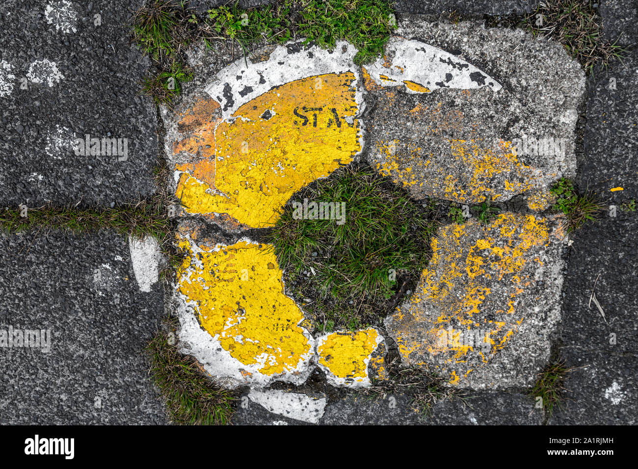 Fahrbahnmarkierung auf einem alten Flugplatz Stockfoto
