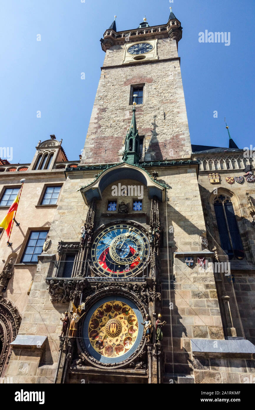 Prag Astronomische Uhr Old Town Hall Tower Prag Sightseeing auf dem Altstädter Ring Blick auf die Prager Uhr Stockfoto