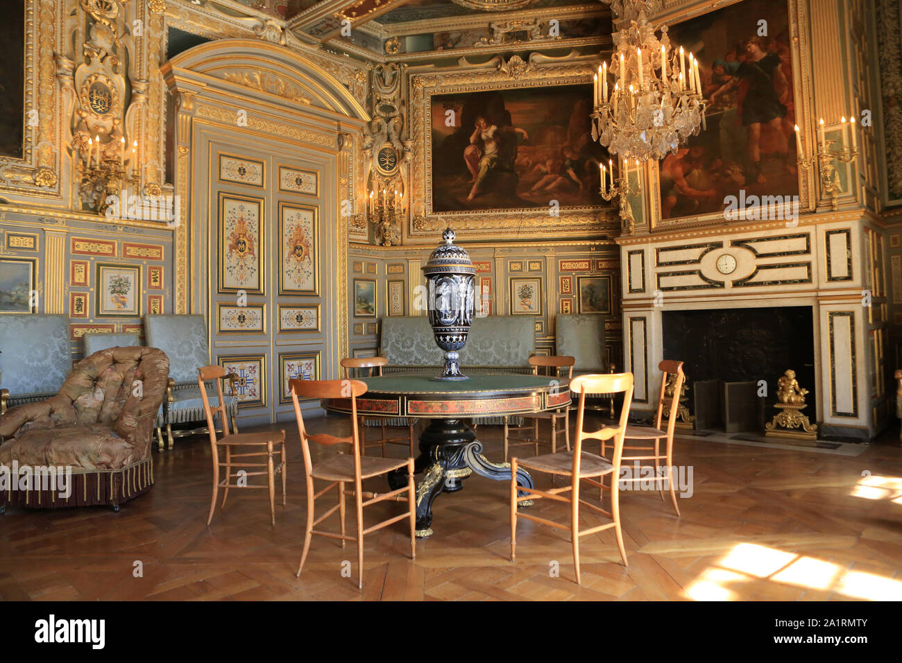 Salon Louis XIII. Château de Fontainebleau. Frankreich. / Der Salon Louis XIII. Schloss von Fontainebleau. Frankreich. Stockfoto