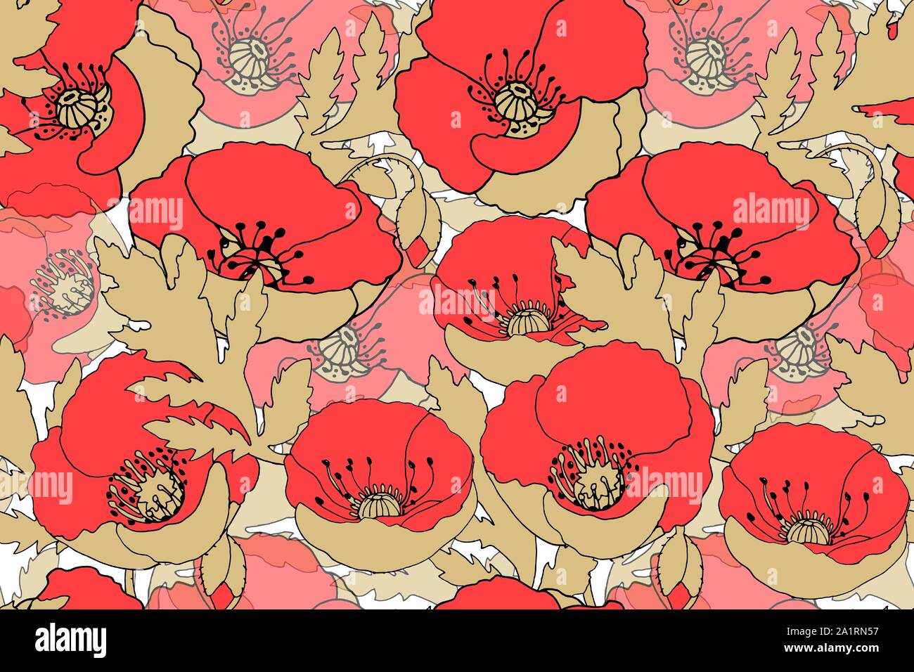 Florale Vektor nahtlose Muster mit roter Mohn. Stock Vektor
