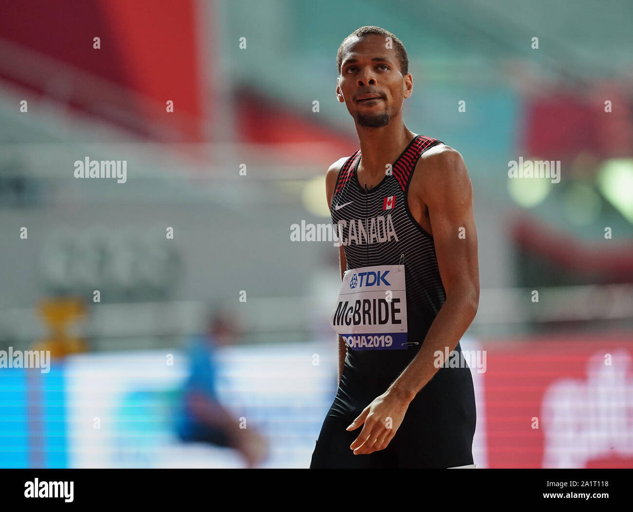 Doha, Katar. 28 Sep, 2019. Brandon Mcbride von Kanada konkurrieren in der 800 Meter für Männer während des 17. IAAF Leichtathletik WM in der Khalifa Stadion in Doha, Katar. Ulrik Pedersen/CSM/Alamy leben Nachrichten Stockfoto