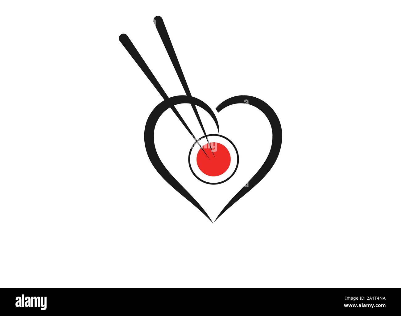 Oriental Japanisch Sushi Logo Design mit Liebe Zeichen inspiration, Vektor Icon Stil Abbildung: Logo der asiatischen Straße Fast Food Bar oder Shop, Sushi, Stock Vektor