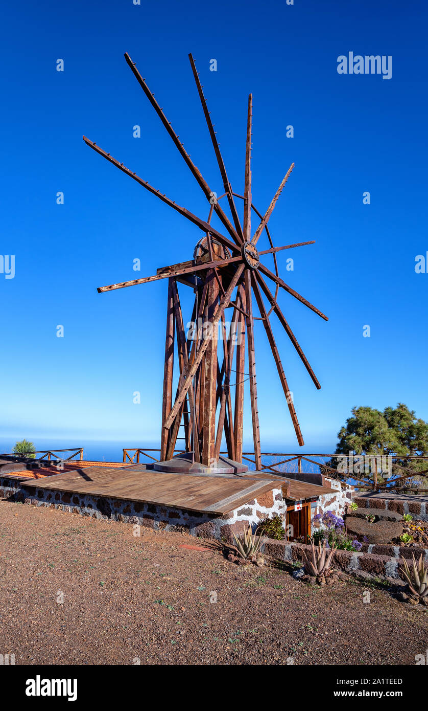 Windmühle, Las Tricias, Garafía, La Palma, Kanarische Inseln, Spanien, Europa. Mühle zum Mahlen gofio verwendet. Stockfoto