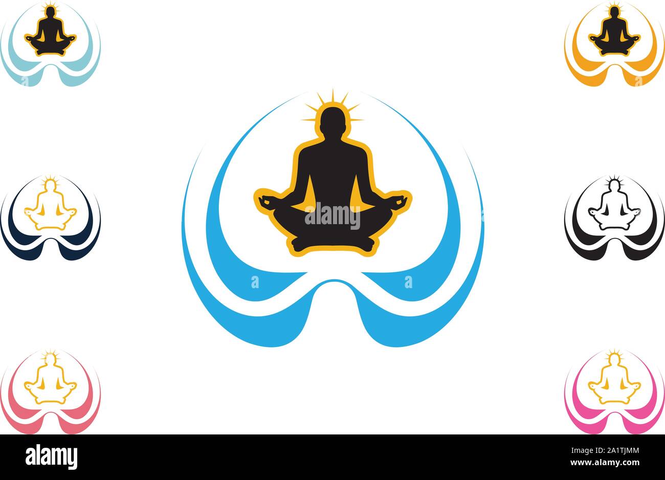 Yoga Logo Vorlage, Lotus flower Logo mit menschlichen Silhouette, Yoga logo Vektor Emblem, Yoga pose Vektor logo Vorlage. Beauty, Wellness, Entspannen, Stock Vektor