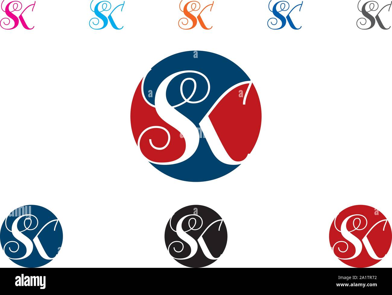 SK Schreiben logo, runde Form, Text Logo Stock Vektor