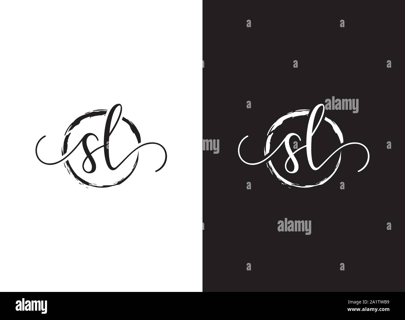 SL erste Handschrift logo Vektor, SL erste Handschrift Logo Design mit einem Kreis. Zen Kreis Bürste, handschriftliche Logo für Mode, Team, Hochzeit Stock Vektor