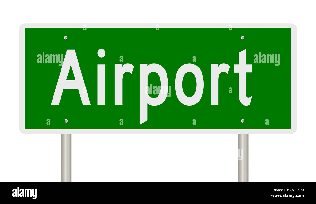 Rendering von einem grünen Hinweisschild für Flughafen Stockfoto