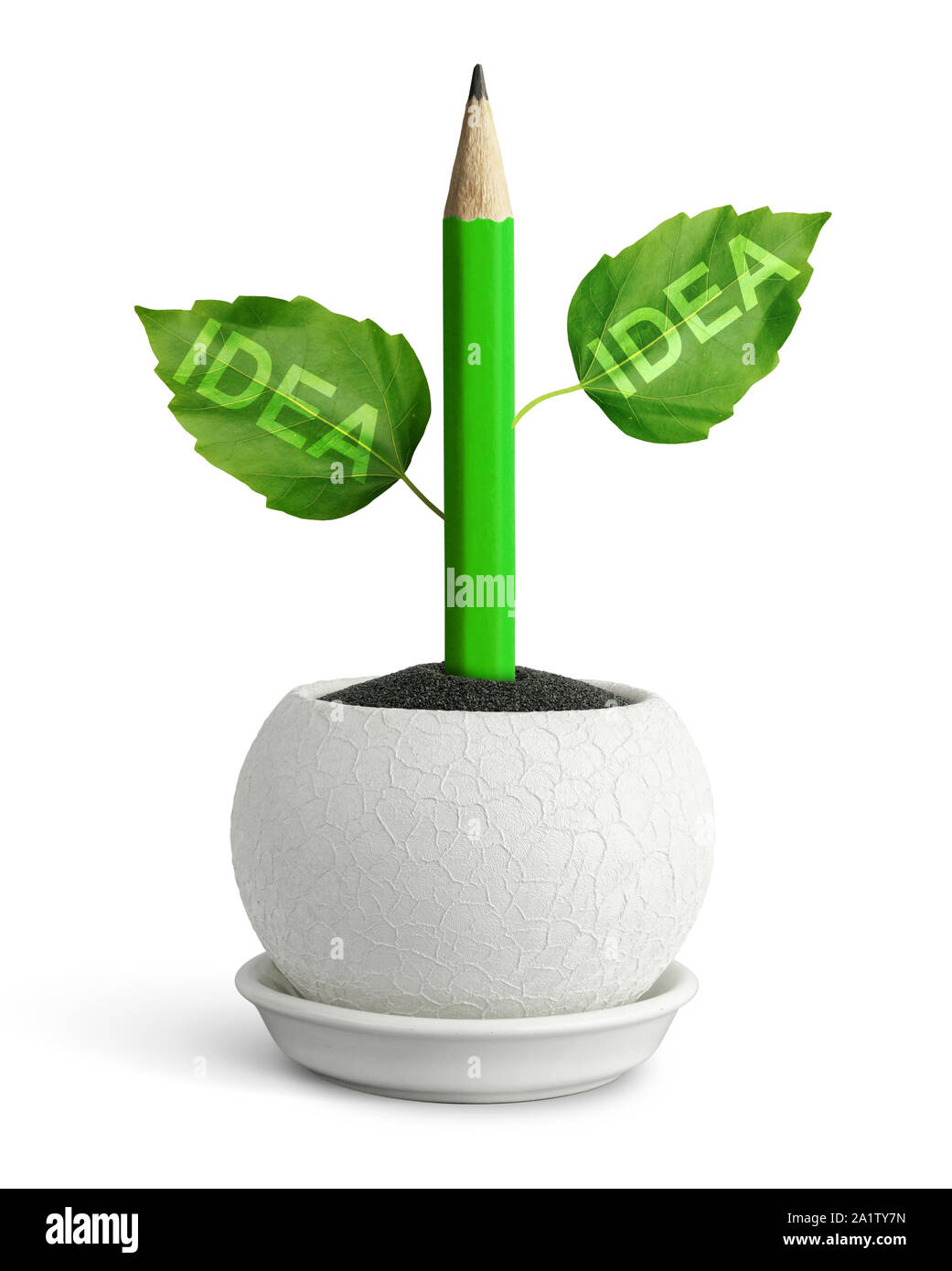 Ideen Konzept, Bleistift mit Blätter im Topf Stockfoto