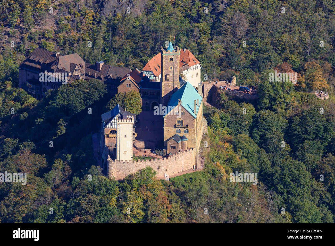 Die Wartburg in Eisenach, Deutschland, wo Martin Luther die Bibel ins Deutsche übersetzt. Stockfoto