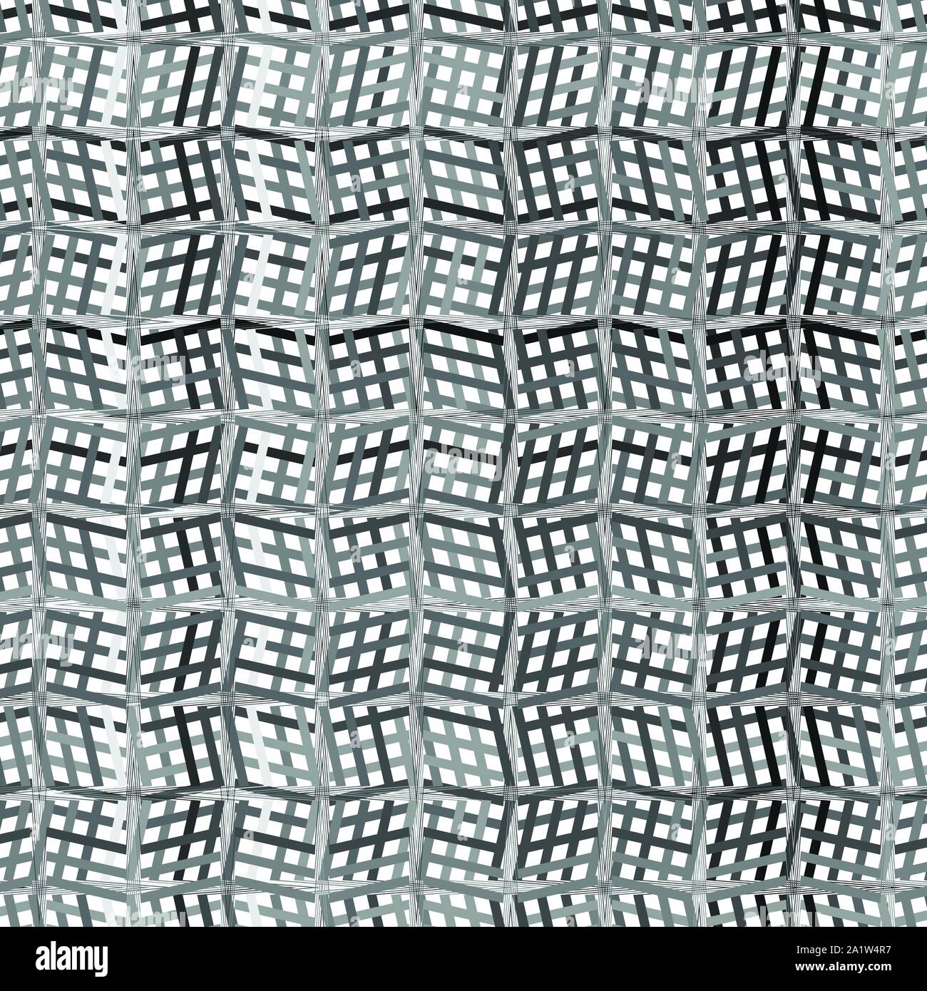 Komplizierte Graustufen geometrische Muster, die geometrische Struktur der asymmetrischen, dichten Leitungen mit Sturz, Webart Wirkung. Gekreuzt, Schneiden wellig, Zick-zack s Stock Vektor