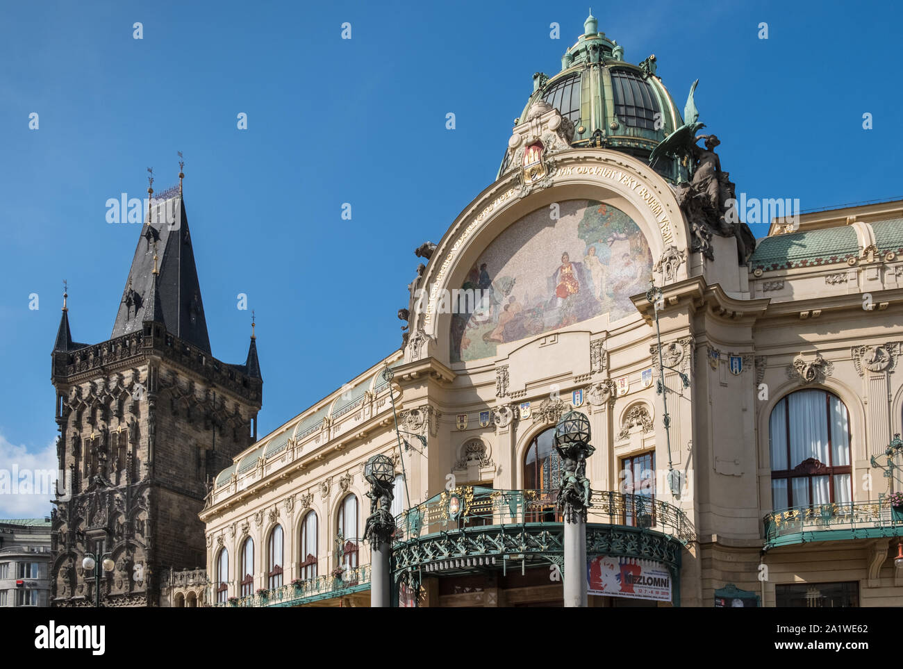 Äußeren Abschnitt des Städtischen Haus, Prag, Tschechische Republik, einem historischen Gebäude in der Altstadt von Prag. Stockfoto