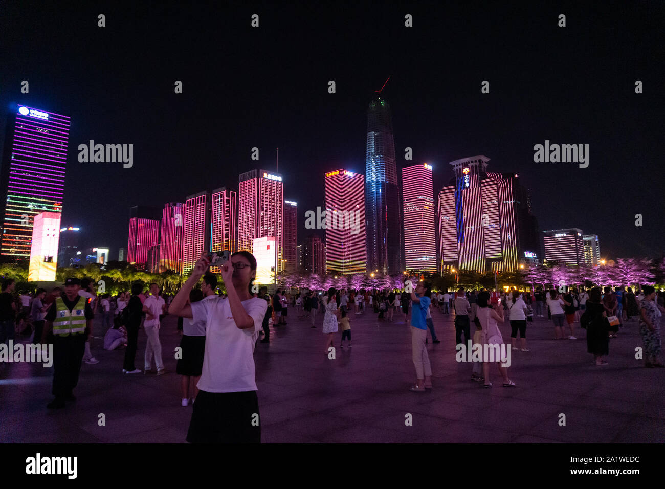 China 70th Jahrestag Feier Light Show Nacht Stadtbild chinesische Stadt Stockfoto