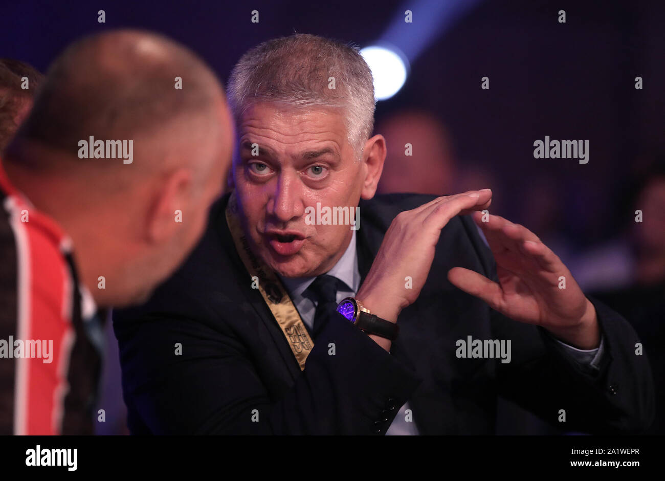 Magdeburg, Deutschland. 28 Sep, 2019. Boxen: IBF-International Titel im Schwergewicht schwarz - Ilja in der Stadthalle. Ulf Steinforth, Veranstalter der Magdeburger Boxing stabile Sport Events Steinforth. Credit: Ronny Hartmann/dpa-Zentralbild/dpa/Alamy leben Nachrichten Stockfoto