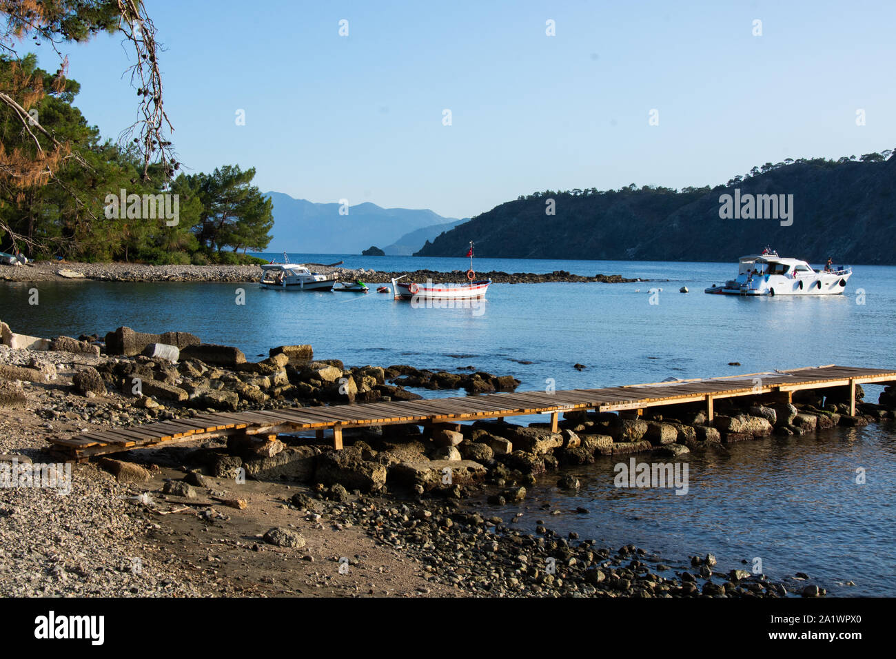 Alte griechische Stadt Phaselis. Küste in der Nähe von Kemer, Antalya, Türkei. Stockfoto