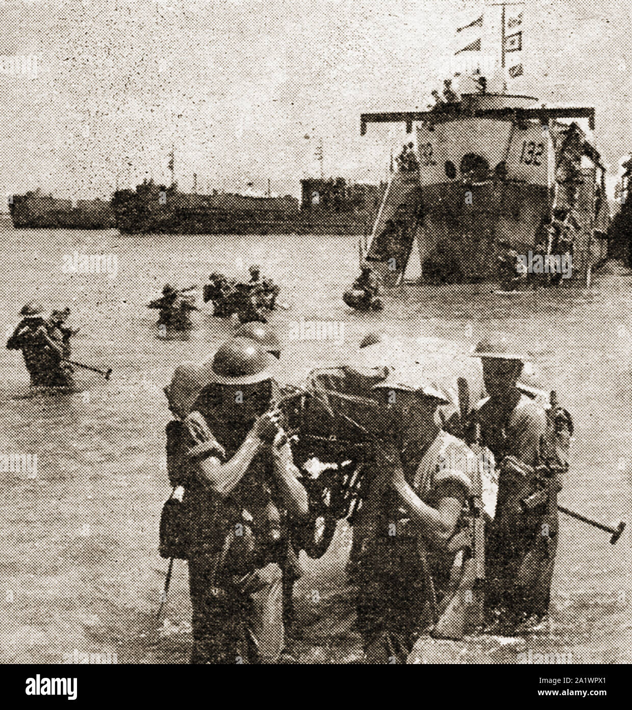 10. Juli 1943 eine Presse Bild zeigt Britische Truppen während der Invasion von Sizilien - Operation Husky, WWI Stockfoto