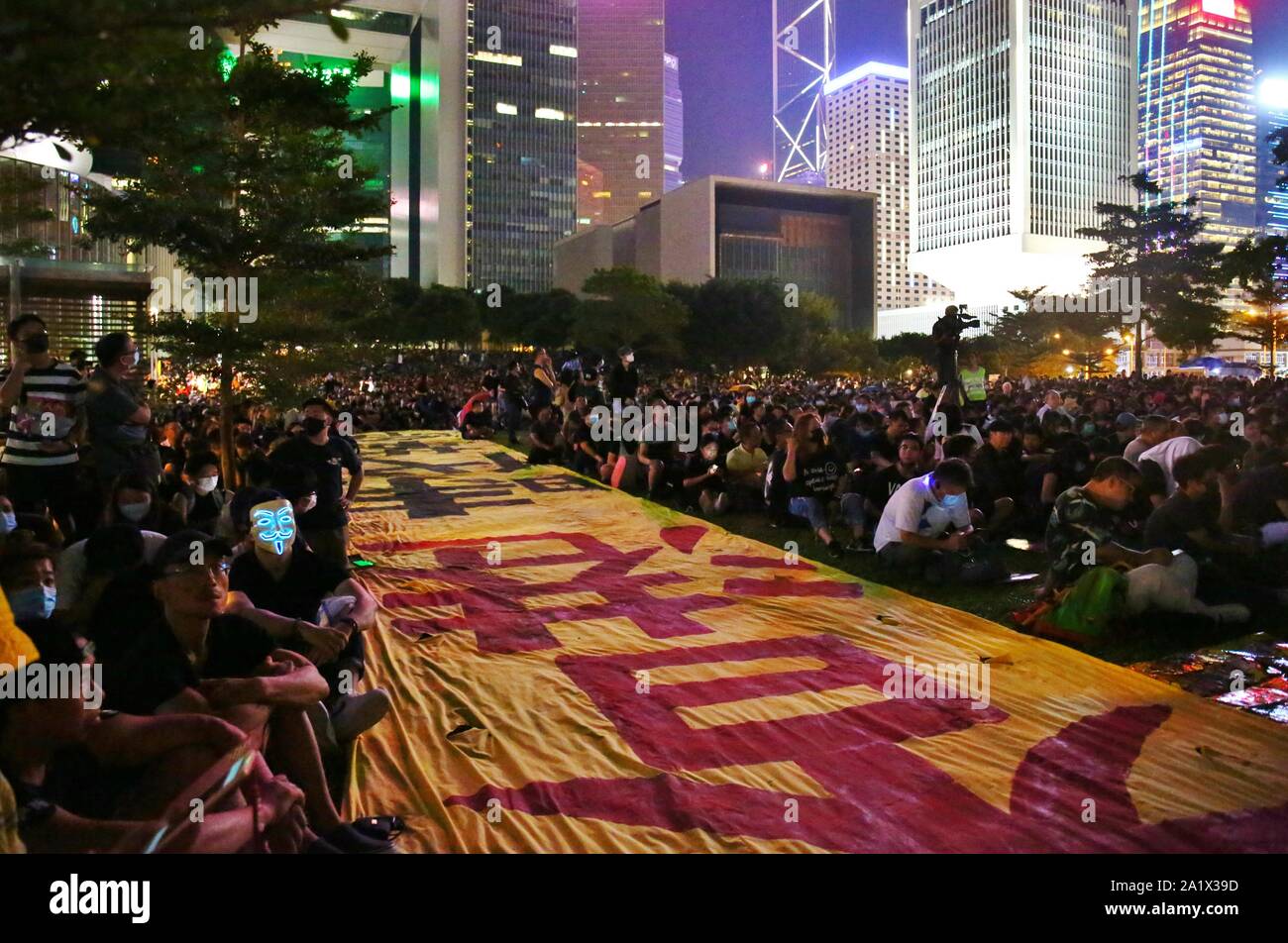 Hongkong, China. 28 Sep, 2019. Hunderttausende besuchen eine Versammlung bei Tamar Park, Admiralität, Kennzeichnung der 5. Jahrestag der Umbrella Bewegung in Hongkong. Credit: Gonzales Foto/Alamy leben Nachrichten Stockfoto
